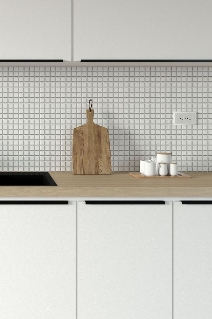 Gạch mosaic vuông màu trắng ốp bếp