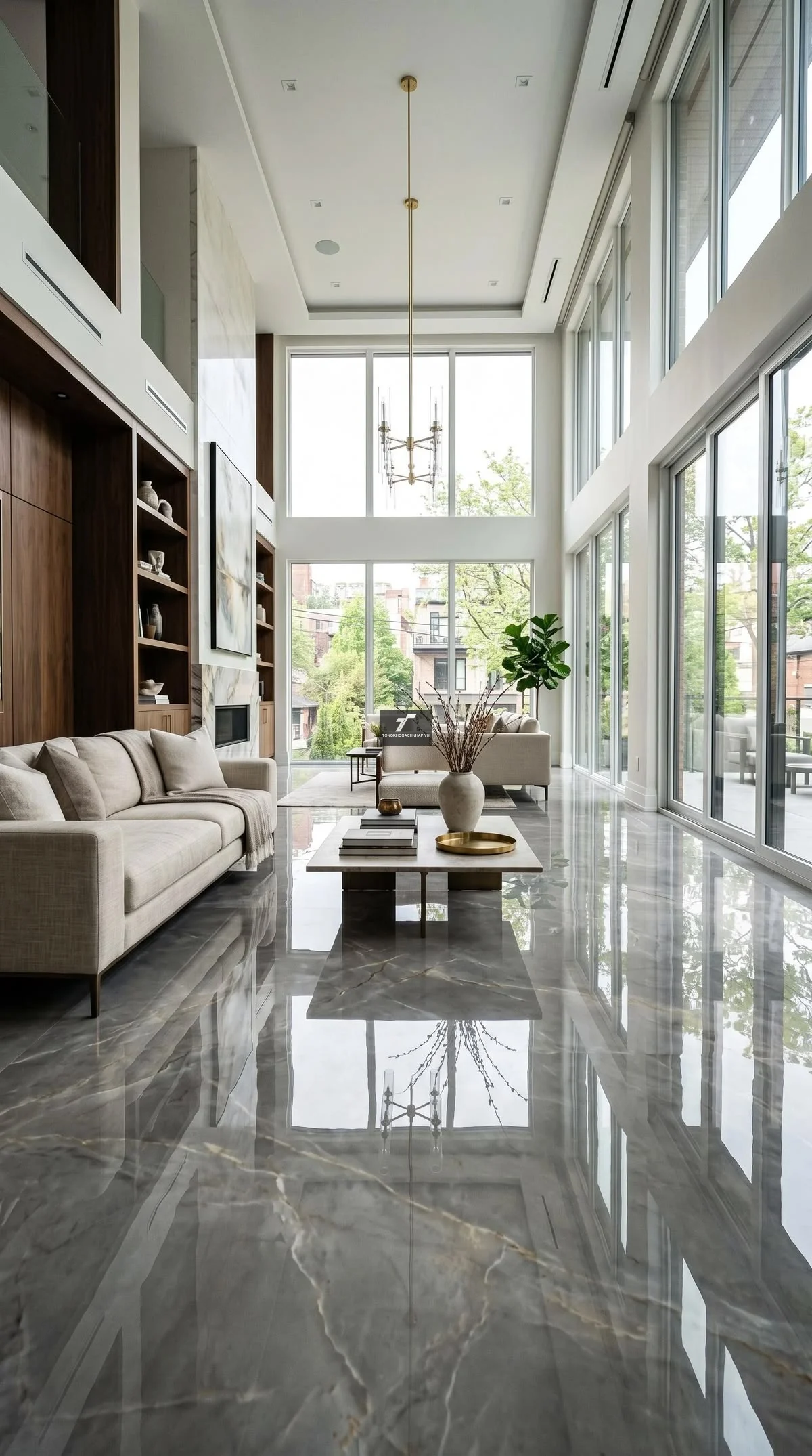 Gạch ốp nền phòng khách khổ lớn đẹp