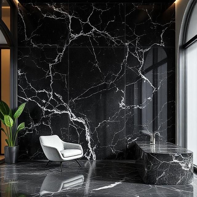 Gạch ốp tường khổ lớn màu đen bóng