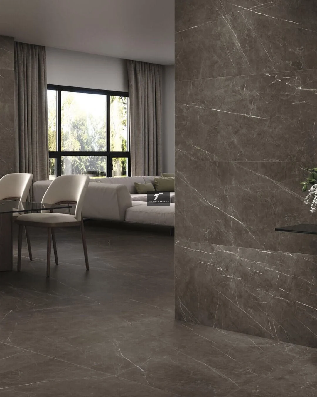 Gạch ốp tường khổ lớn màu xám nâu