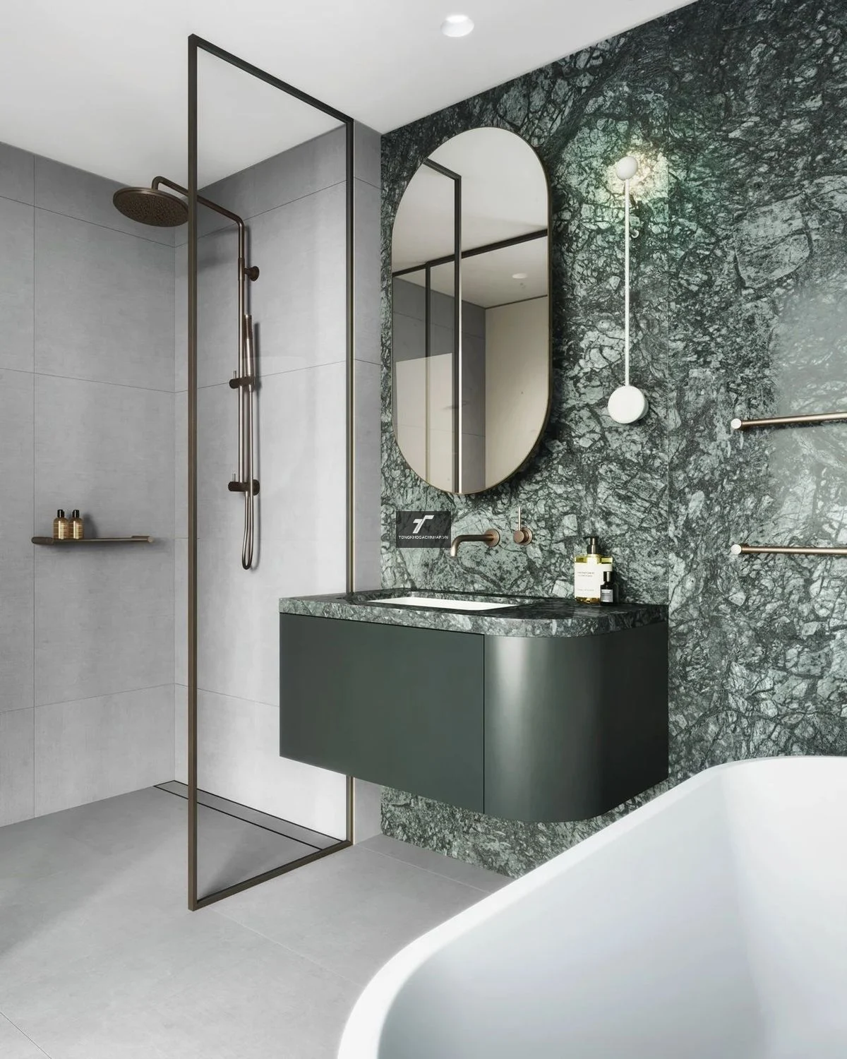 Gạch ốp tường khổ lớn màu xanh đậm