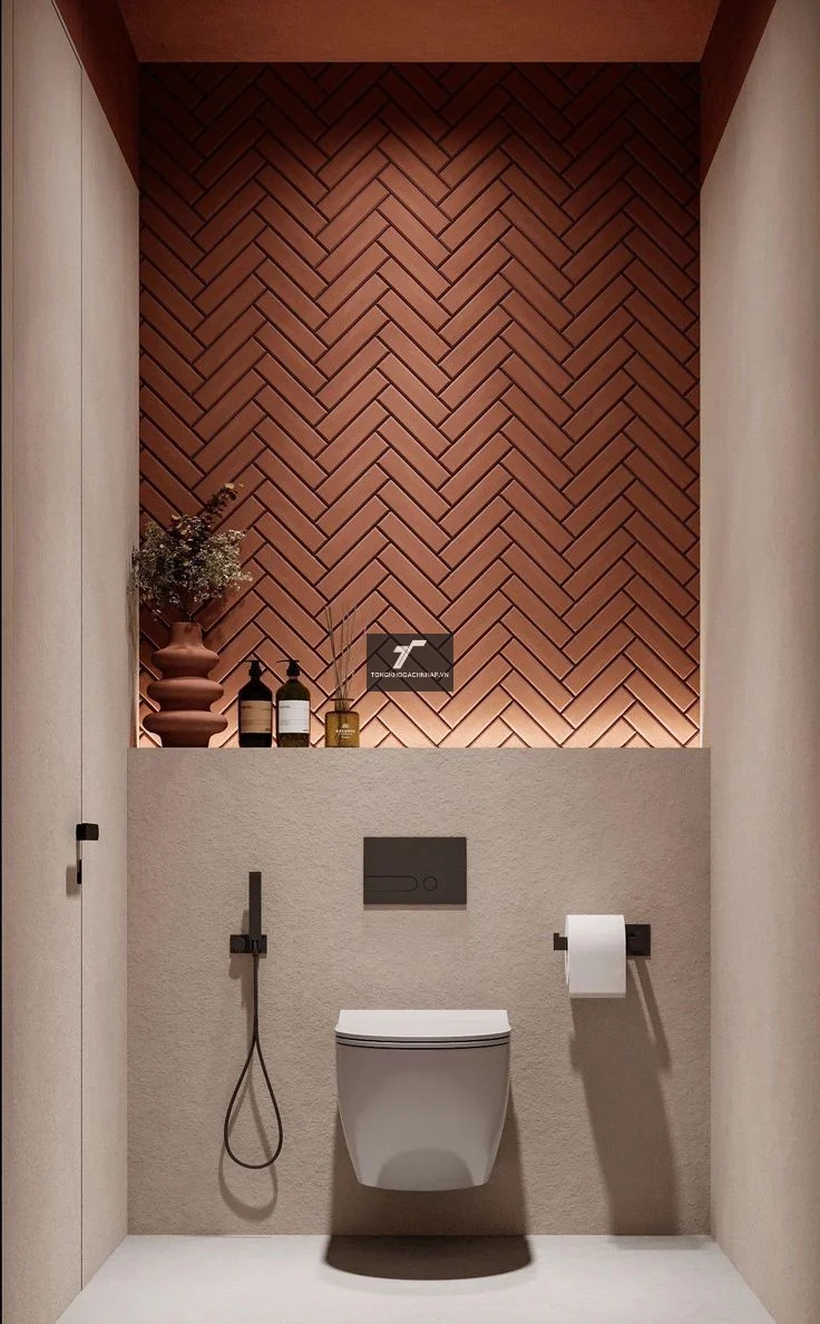 Gạch thẻ ốp xương cá cho toilet nhỏ