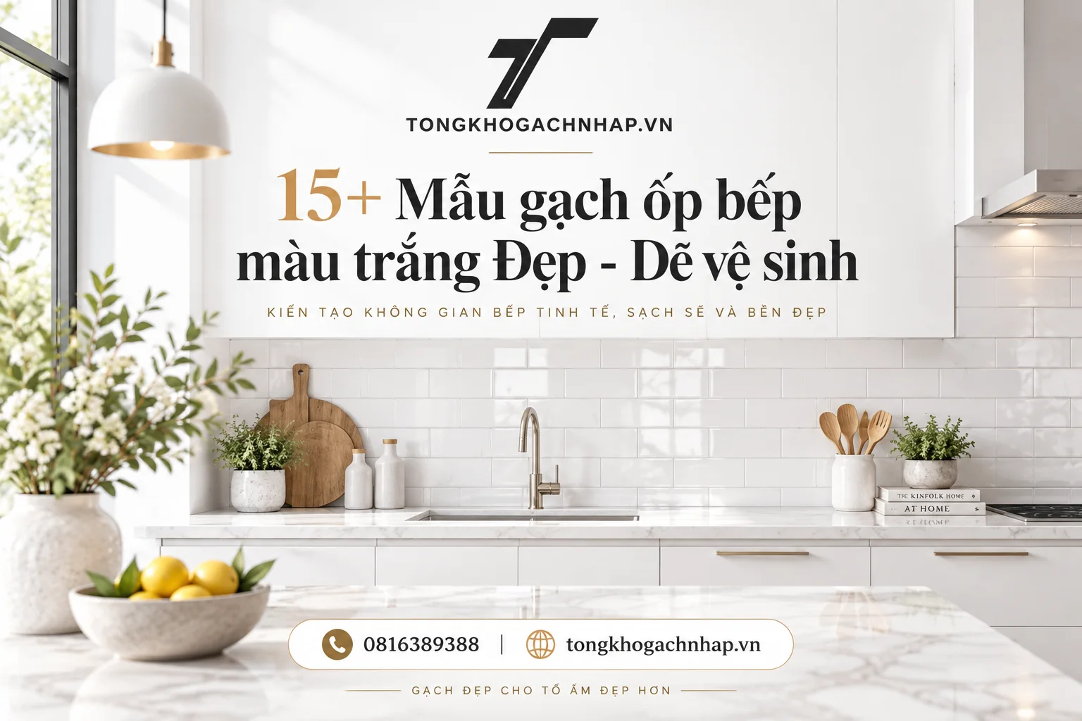 Gạch thẻ trắng ốp tường bếp