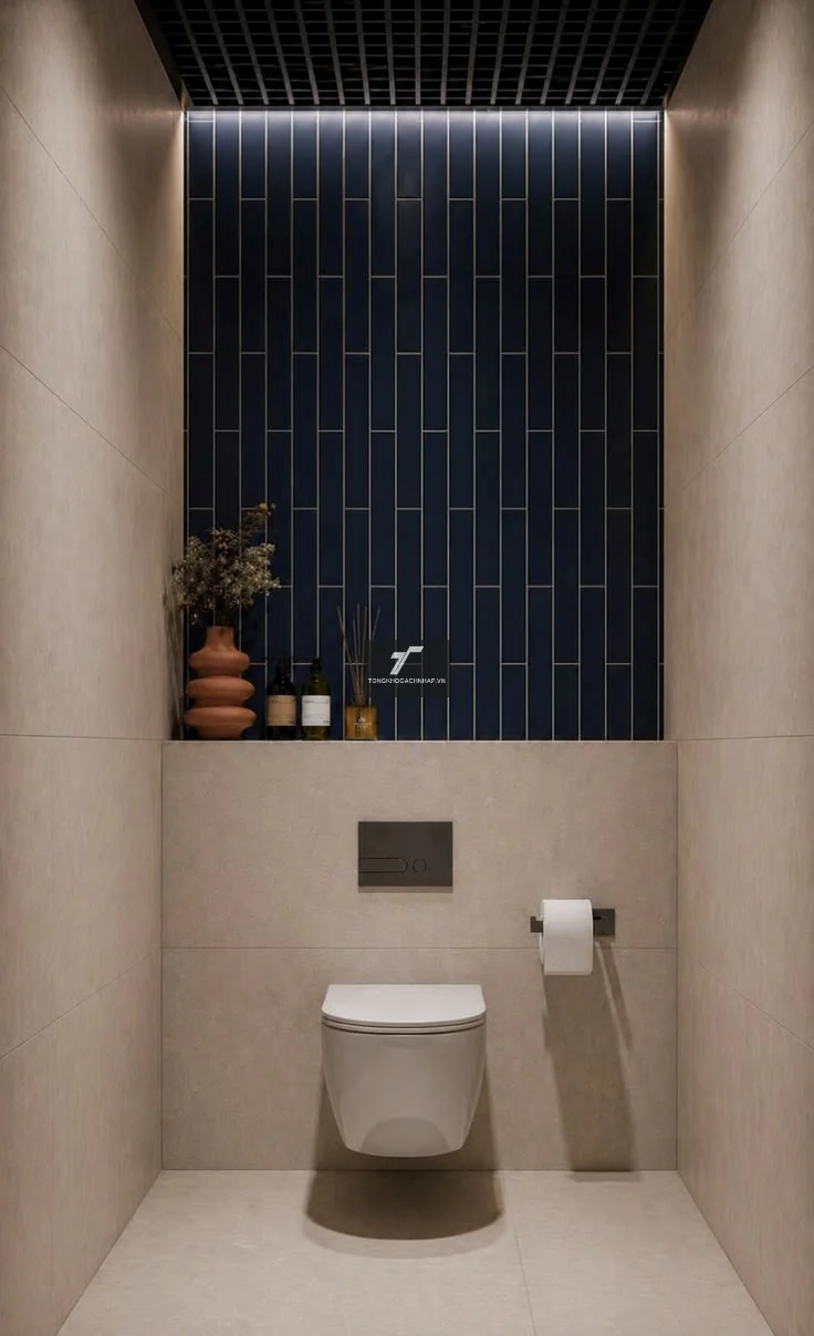 Gạch thẻ xanh ốp thẳng cho toilet nhỏ