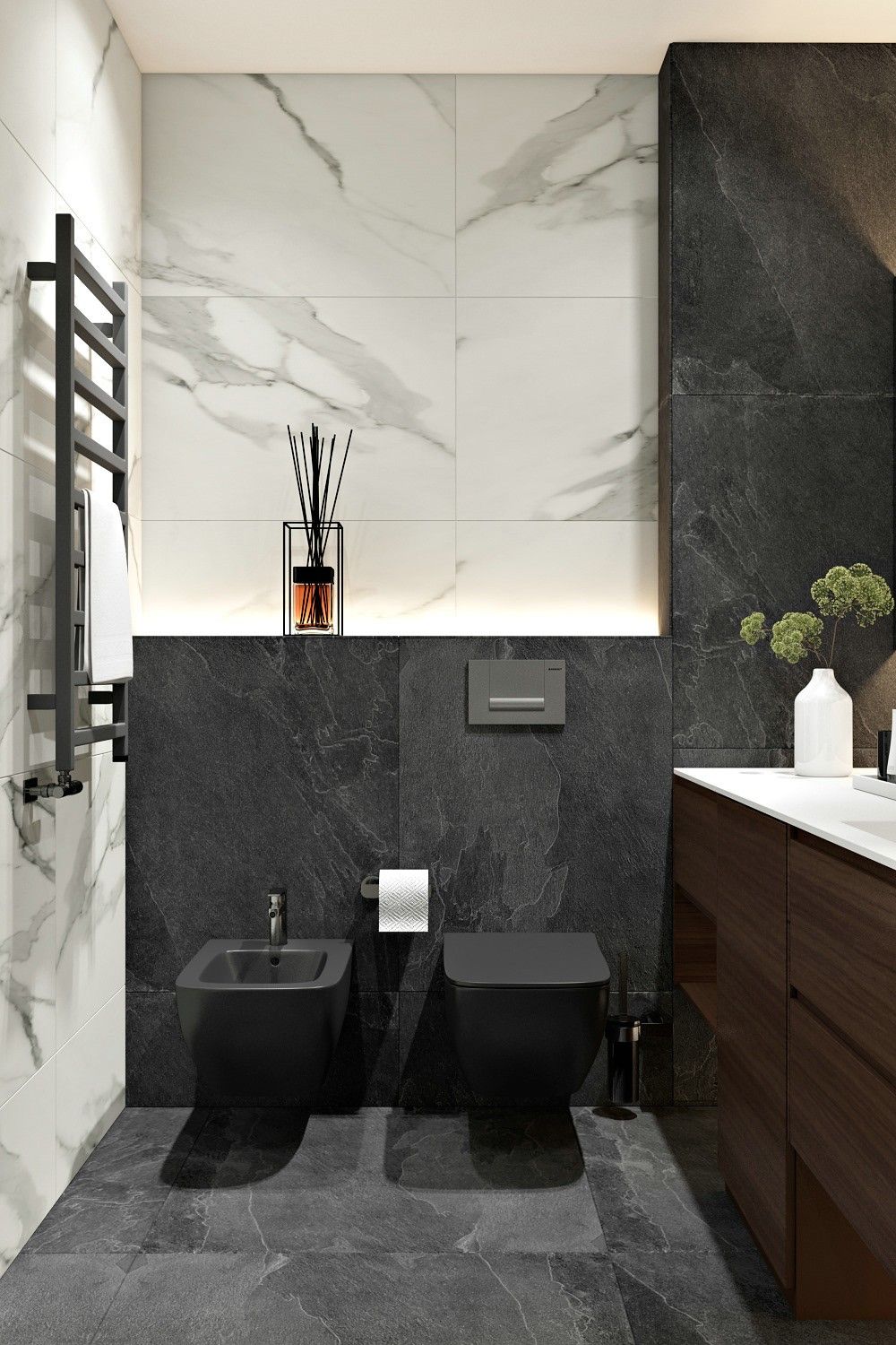 Gạch vân mây xám đen ốp wc