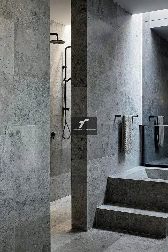 Mẫu gạch giả đá slate màu xám ốp nhà vệ sinh