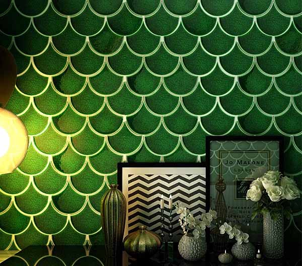 Gạch mosaic vảy cá MHF21 (Xanh lá đậm không rạn)