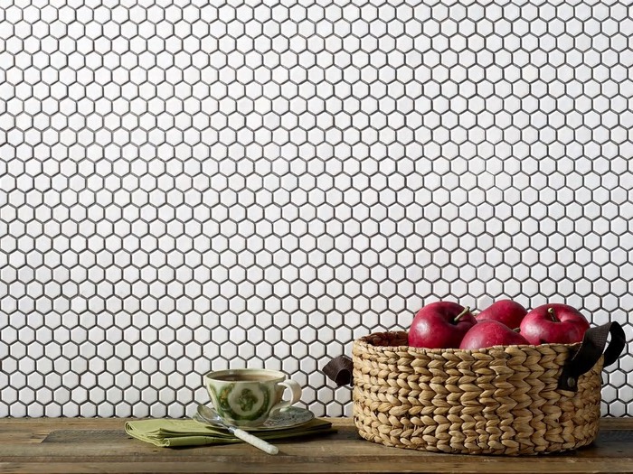 Mosaic lục giác nhỏ màu trắng