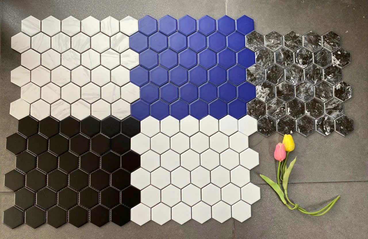 Gạch mosaic lục giác 325x282/51x59 IN515974 ( đen tia chớp / bóng)