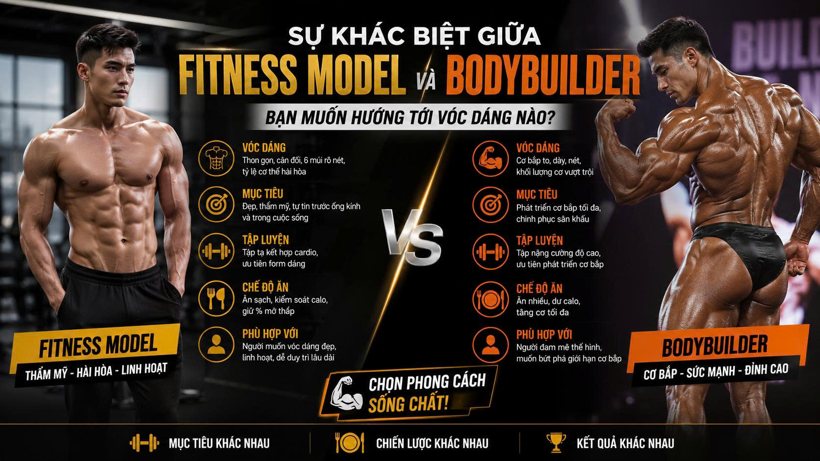Sự khác biệt giữa Fitness Model và Bodybuilder: Bạn muốn hướng tới vóc dáng nào?