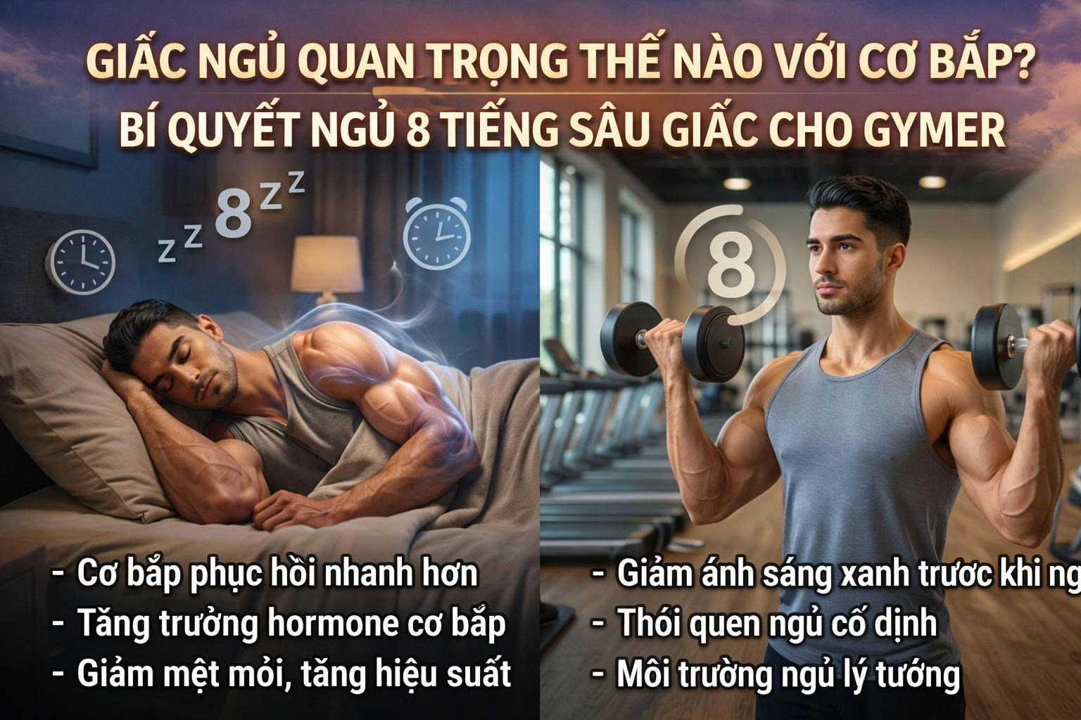Giấc ngủ quan trọng thế nào với cơ bắp? Bí quyết ngủ 8 tiếng sâu giấc cho Gymer