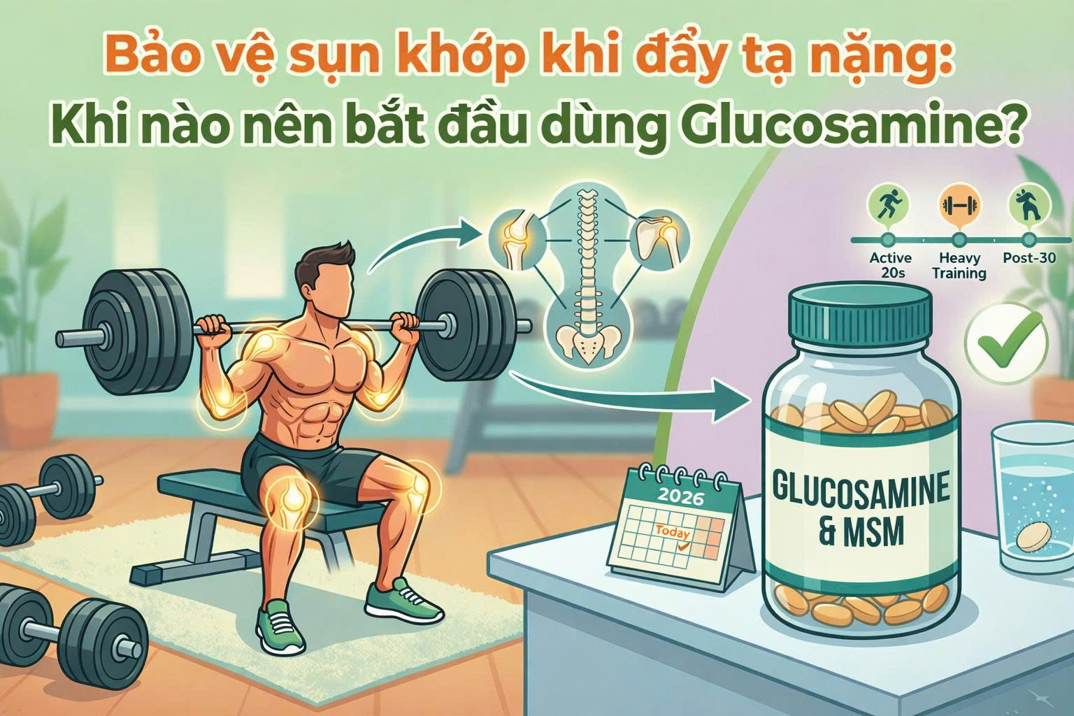 Bảo vệ sụn khớp khi đẩy tạ nặng: Khi nào nên bắt đầu dùng Glucosamine?