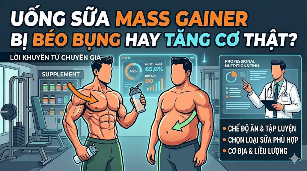 Uống sữa Mass Gainer bị béo bụng hay tăng cơ thật? Lời khuyên từ chuyên gia
