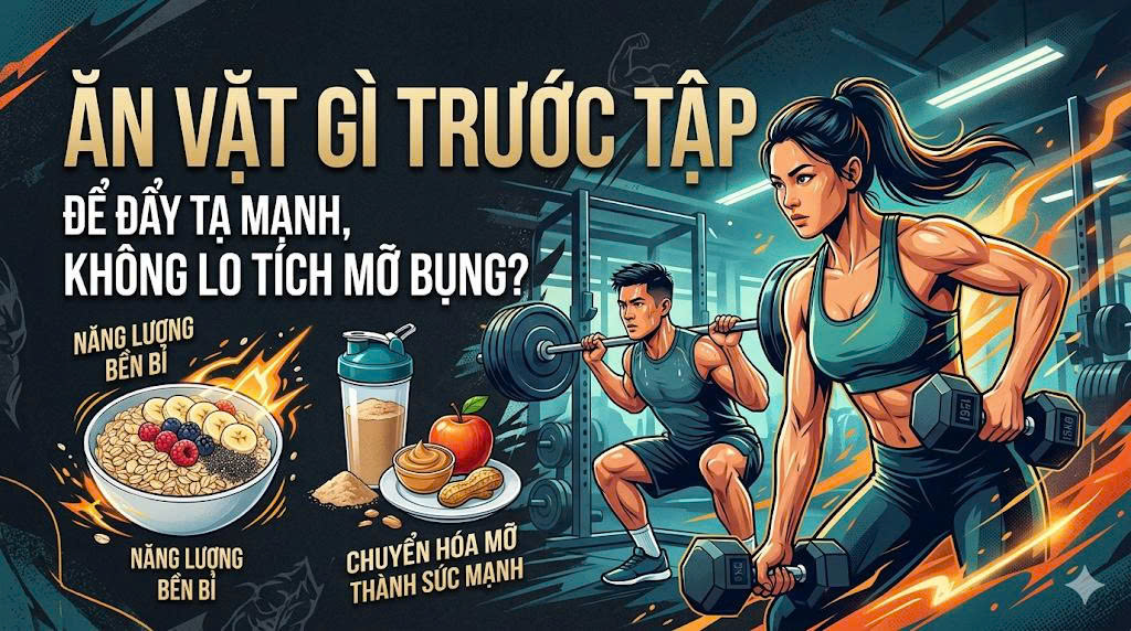 Ăn vặt gì trước buổi tập để có sức đẩy tạ nhưng không bị tích mỡ bụng?