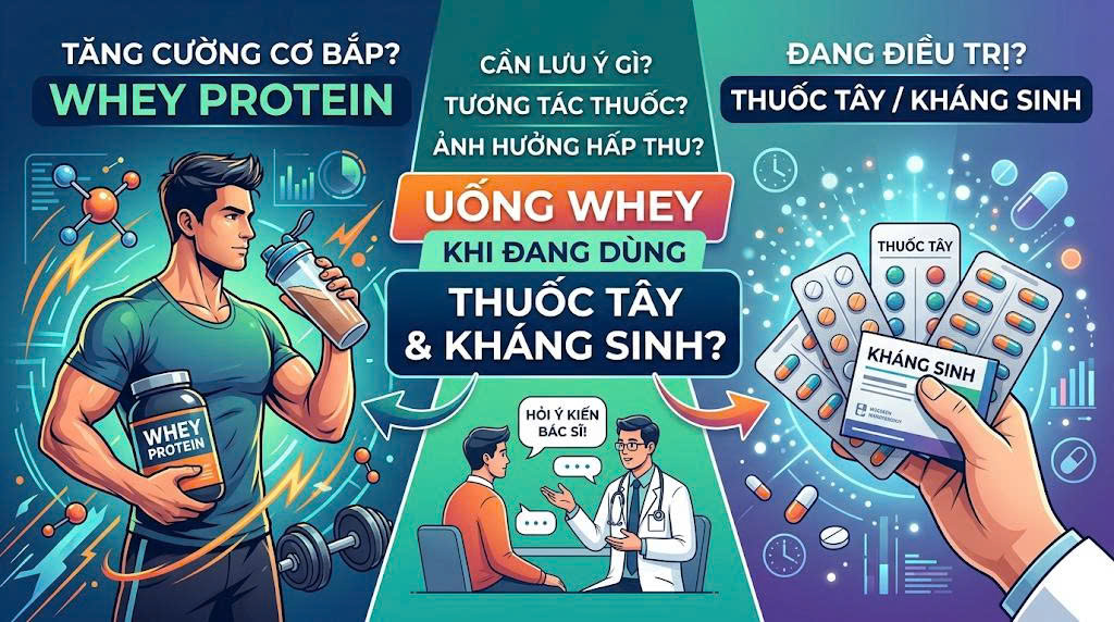 Đang uống thuốc Tây / Kháng sinh thì có được uống Whey Protein không?