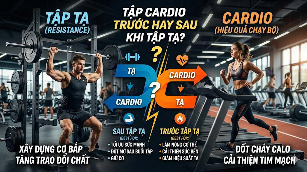 Nên tập Cardio trước hay sau khi tập tạ để đốt mỡ mà không bị mất cơ?