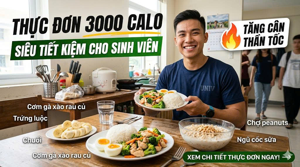Thực đơn 3000 Calo siêu tiết kiệm cho sinh viên gầy muốn tăng cân thần tốc