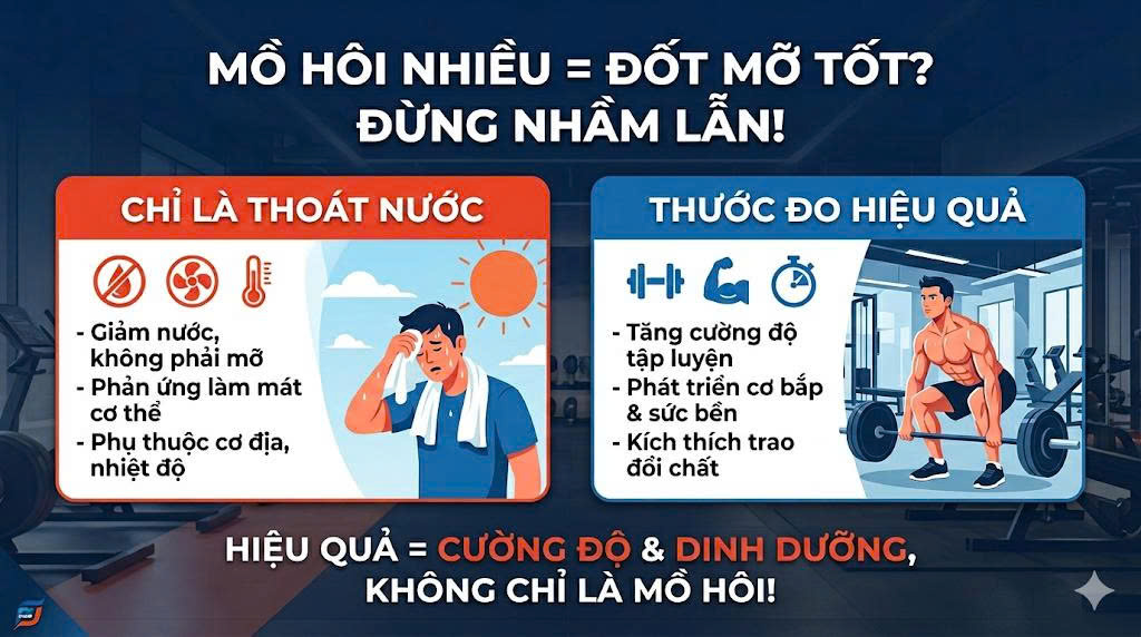 Đổ nhiều mồ hôi có phải là thước đo của một buổi tập Gym hiệu quả và đốt nhiều mỡ?