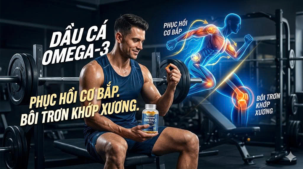 Dầu cá Omega-3: Bí mật phục hồi cơ bắp và bôi trơn khớp xương sau những buổi tập nặng