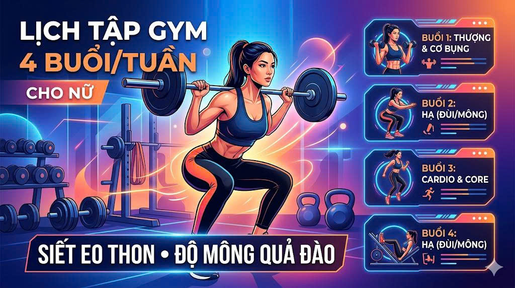 Lịch tập Gym 4 buổi/tuần cho nữ: Bí quyết siết eo thon, độ mông quả đào cực cháy