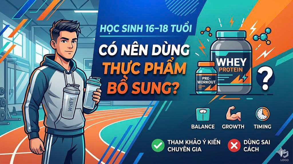Học sinh 16-18 tuổi có nên dùng Thực phẩm bổ sung (Whey, Pre-workout) không?