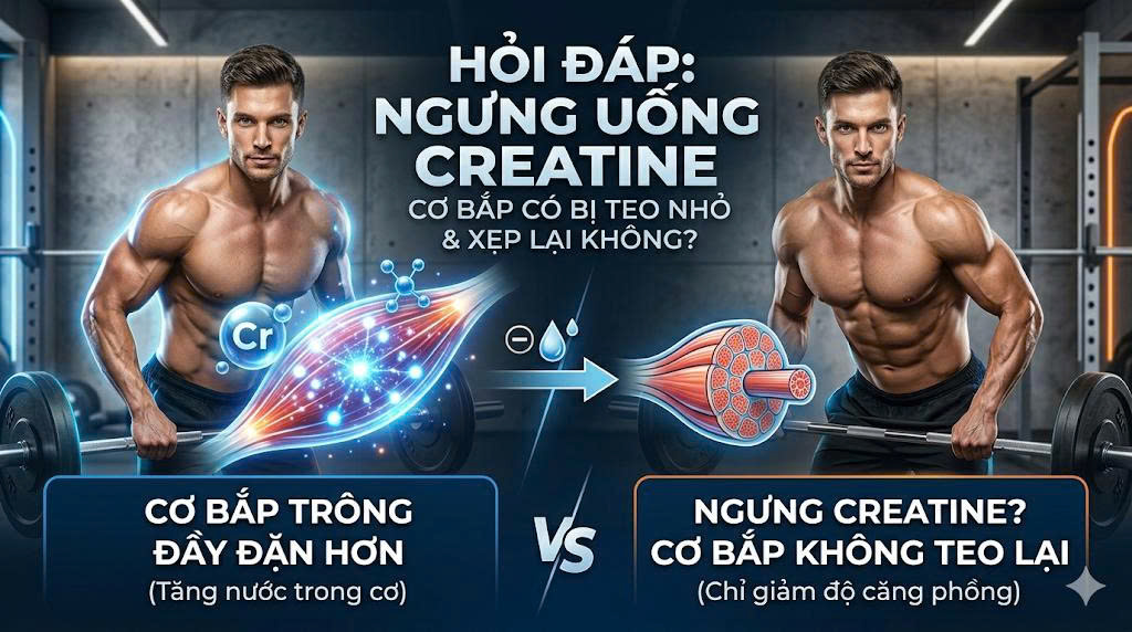 Hỏi Đáp: Ngưng uống Creatine cơ bắp có bị teo nhỏ và xẹp lại không?