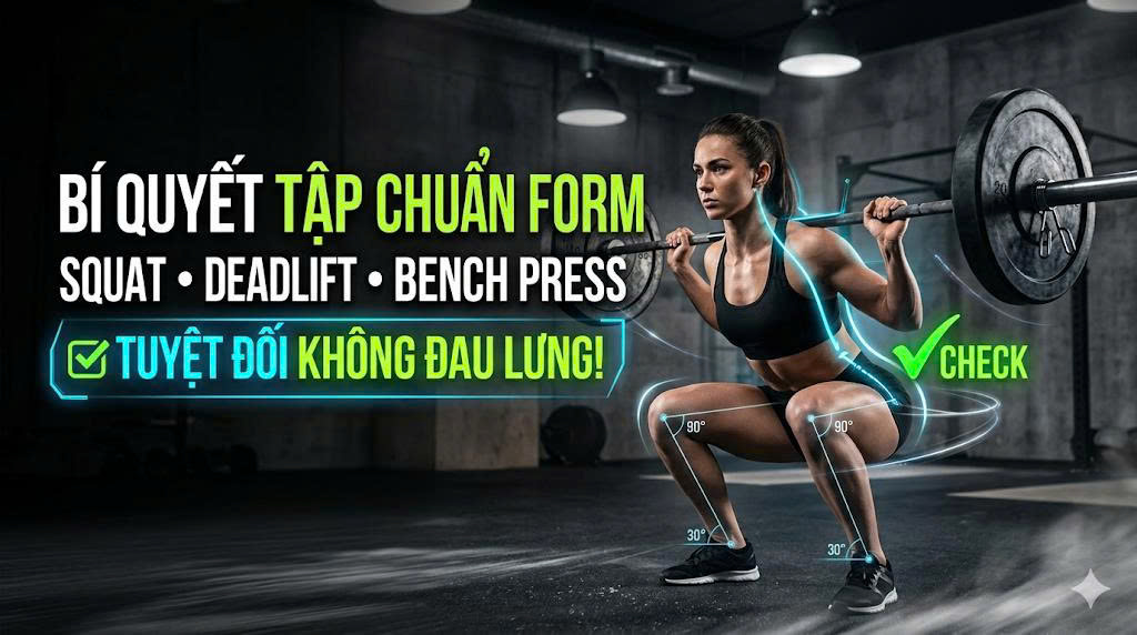 Hướng dẫn kỹ thuật Squat, Deadlift, Bench Press chuẩn form, tuyệt đối không đau lưng