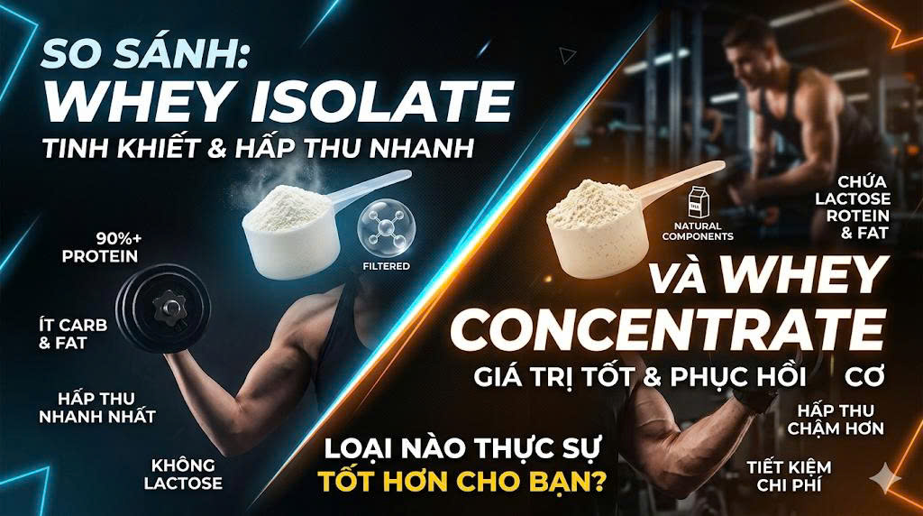 So sánh chi tiết Whey Isolate và Whey Concentrate: Loại nào thực sự tốt hơn cho bạn?