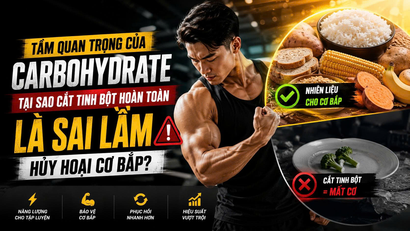 Tầm quan trọng của Carbohydrate: Tại sao cắt tinh bột hoàn toàn là sai lầm hủy hoại cơ bắp?