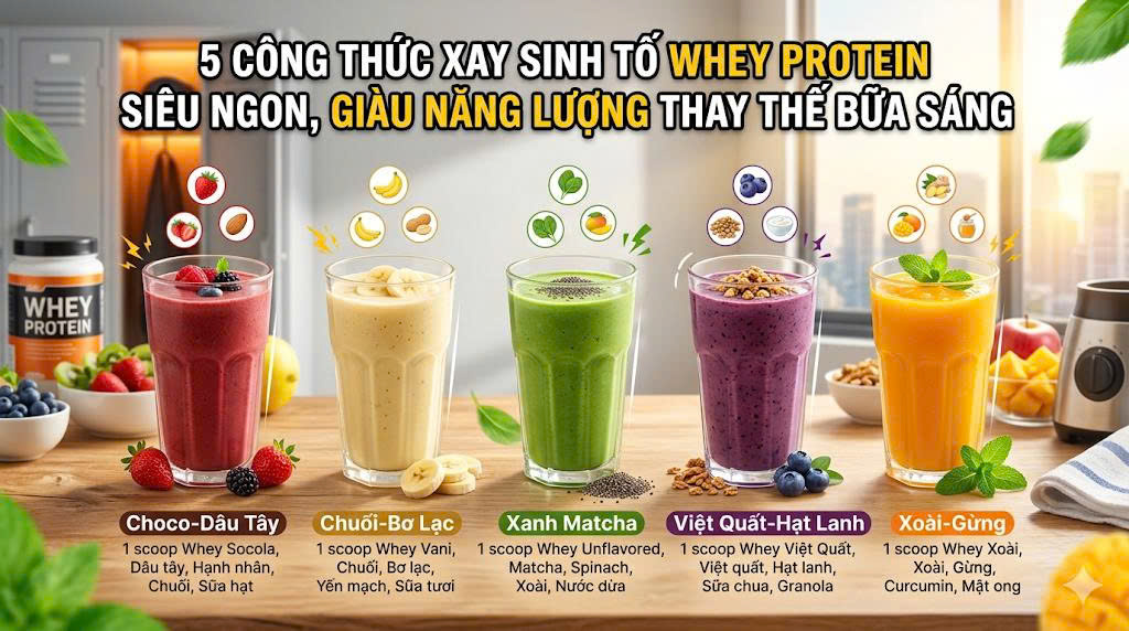 5 Công thức xay sinh tố Whey Protein siêu ngon, giàu năng lượng thay thế bữa sáng