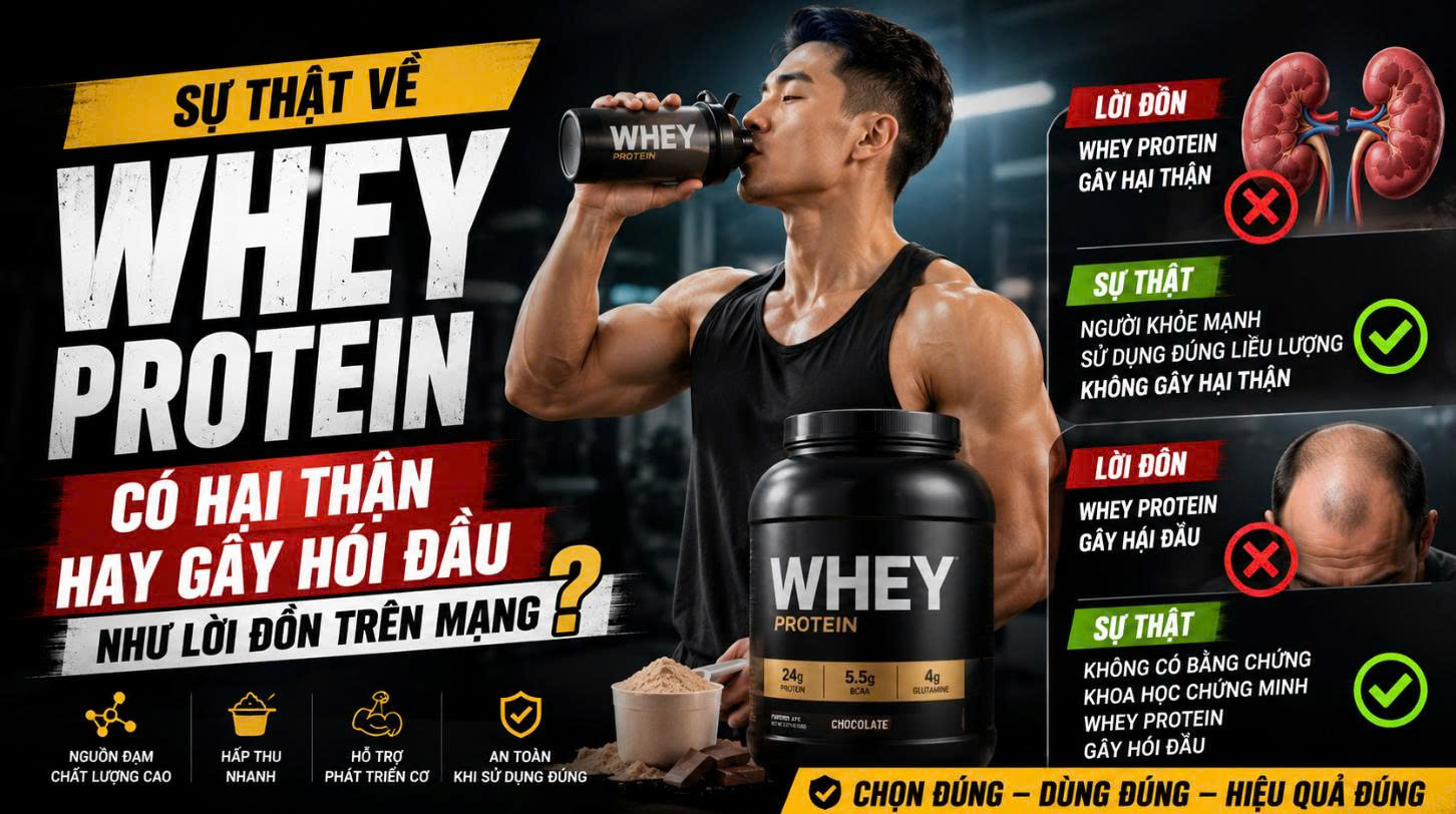 Sự thật về Whey Protein: Có hại thận hay gây hói đầu như lời đồn trên mạng?