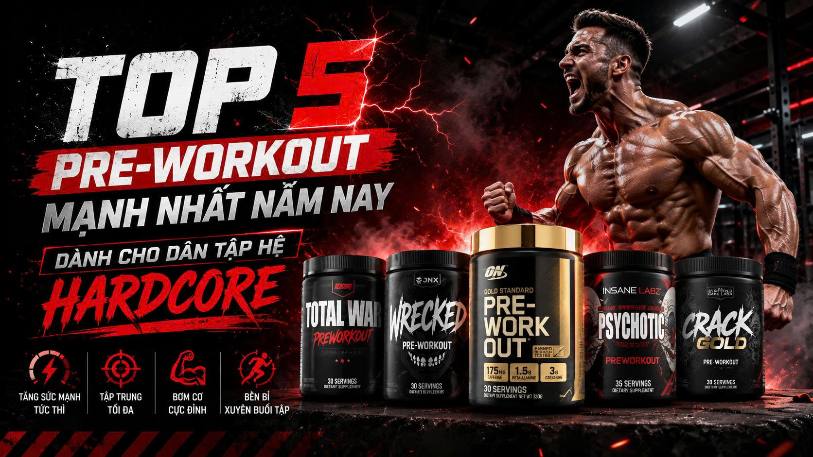 Top 5 Pre-workout mạnh nhất năm nay dành cho dân tập hệ 