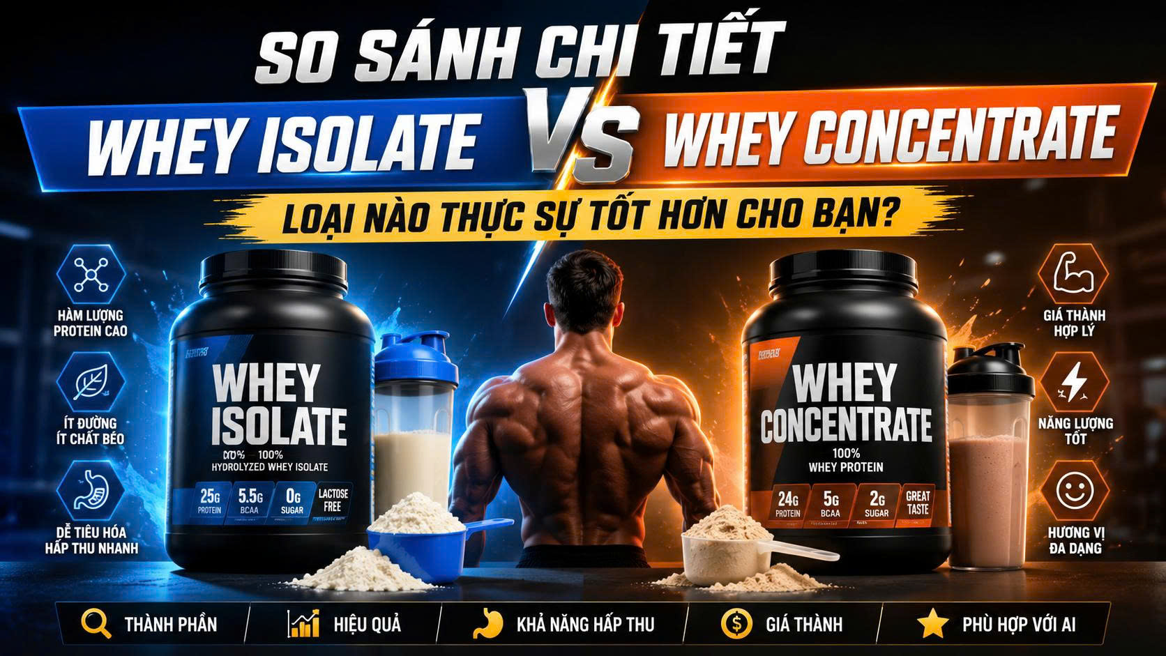 So sánh chi tiết Whey Isolate và Whey Concentrate: Loại nào thực sự tốt hơn cho bạn?
