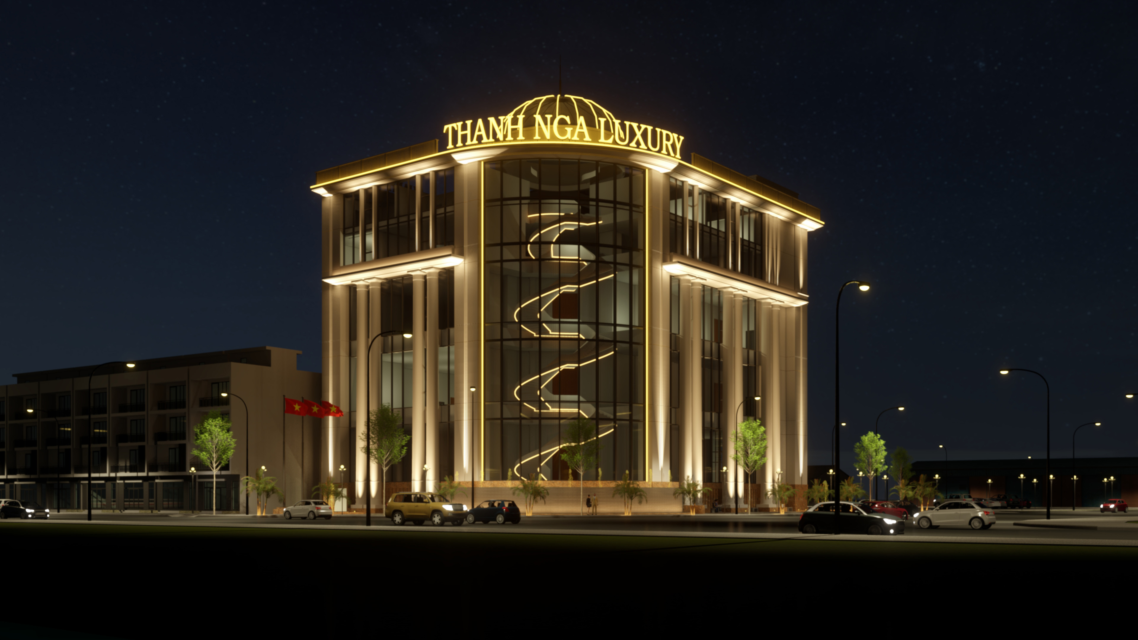 Dự án chiếu sáng mặt dựng Trung tâm tiệc cưới Thanh Nga Luxury