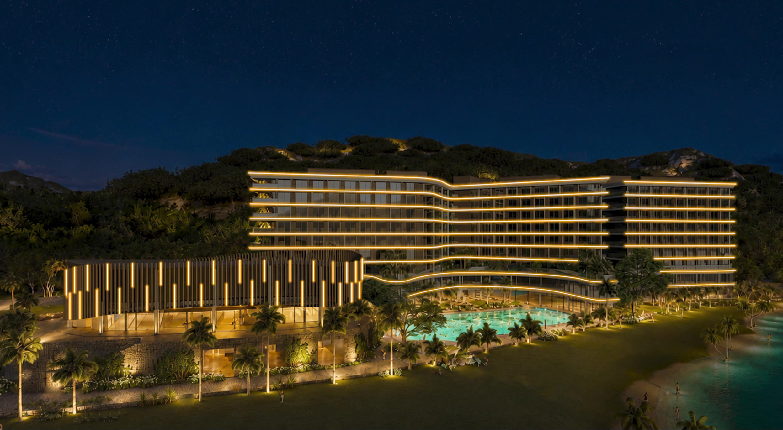 Dự án chiếu sáng mỹ thuật mặt ngoài khách sạn Mường Thanh Luxury Diễn Lâm
