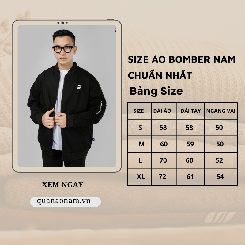 Tìm hiểu về bảng Size áo khoác Bomber nam đầy đủ nhất