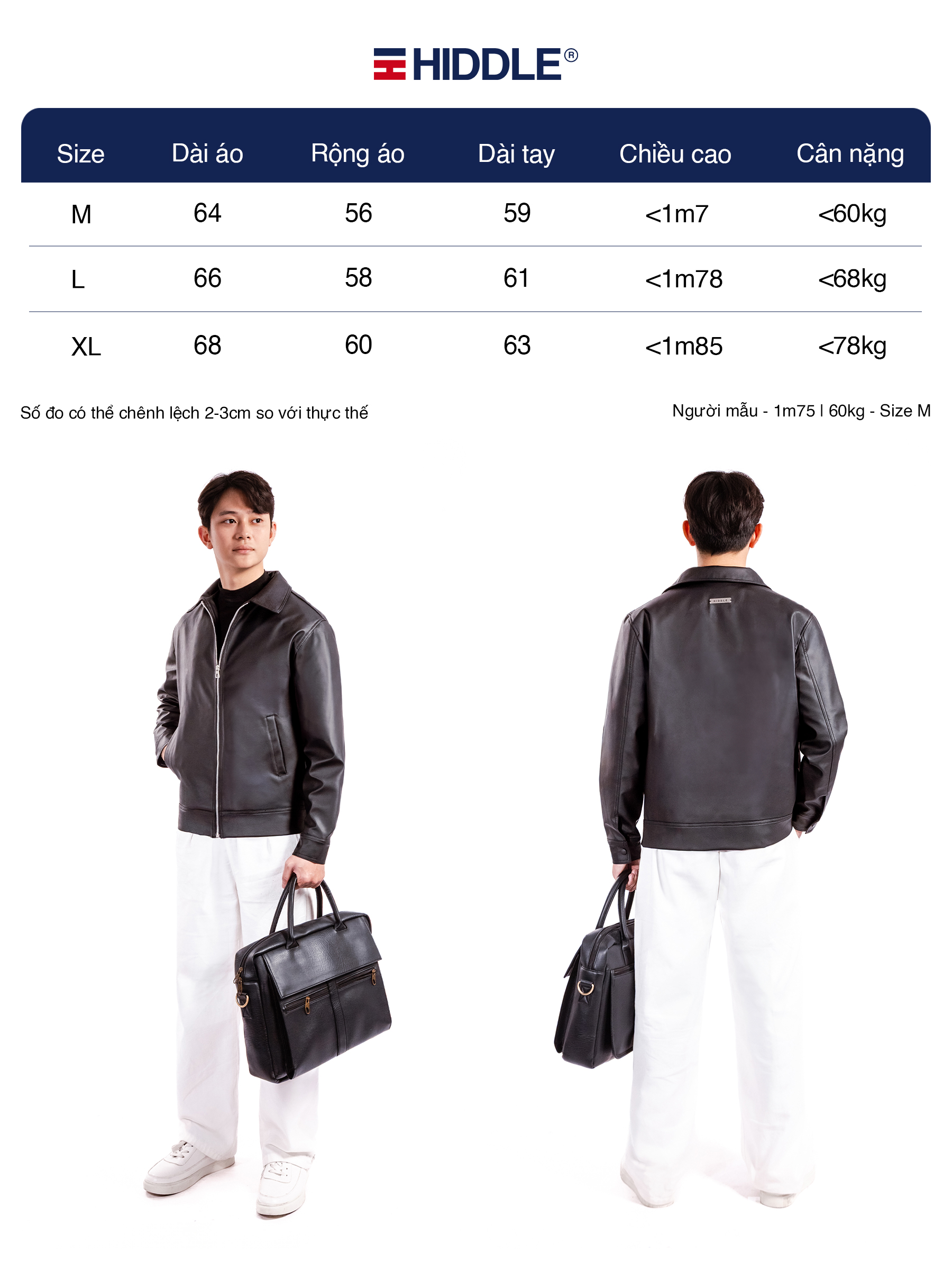 Áo khoác da nam hàng hiệu form Casual chính hãng HIDDLE