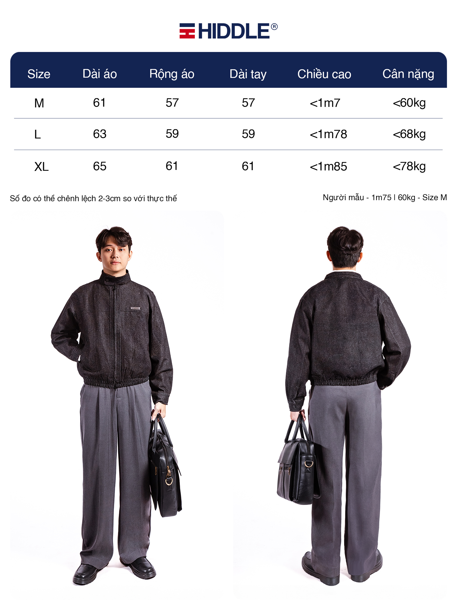 Áo khoác jean nam cổ trụ hai lớp Hiddle H-AK2