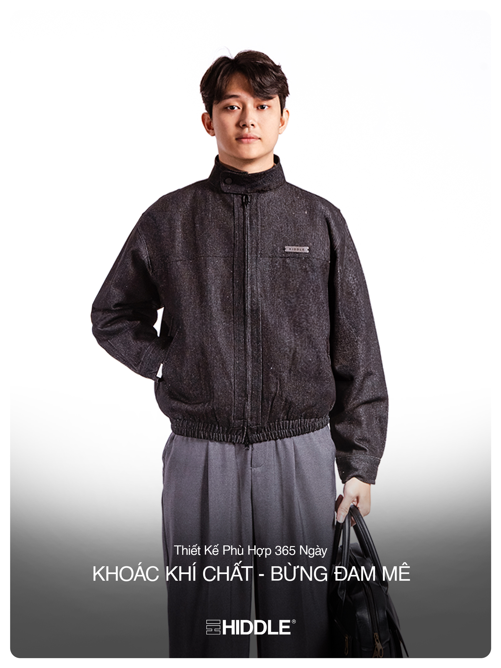 Áo khoác jean nam cổ trụ hai lớp Hiddle H-AK2