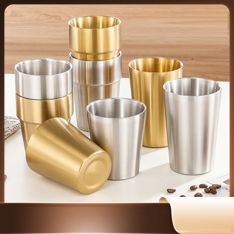 Cốc inox hai lớp các nhiệt, màu inox trắng và màu inox vàng