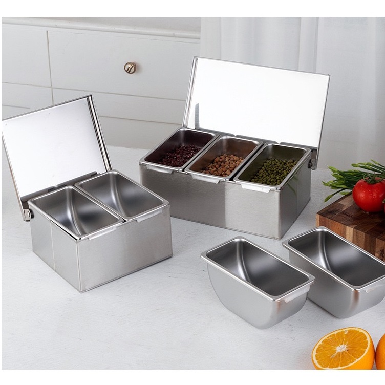 Hộp gia vị inox nắp liền nhiều ngăn