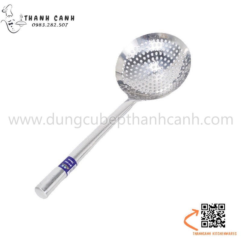 Vợt inox đột lỗ, chao inox đục lỗ cán inox size nhỏ, cán liền chuyên ...