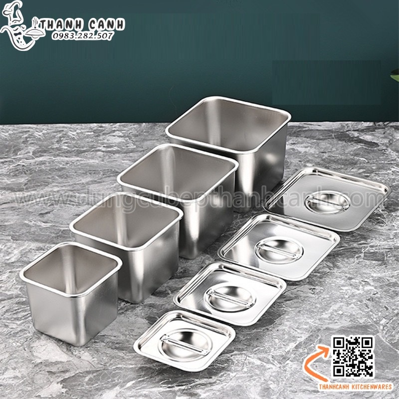 Hũ inox đựng topping có nắp, hộp inox đựng thạch