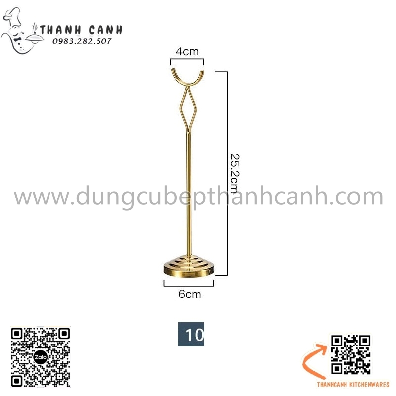 chân đế biển tên, kẹp biển tên món, kẹp inox màu vàng, chân đế name tag