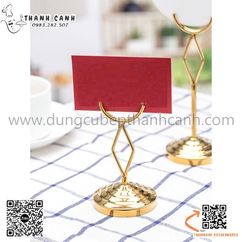 chân đế biển tên, kẹp biển tên món, kẹp inox màu vàng, chân đế name tag