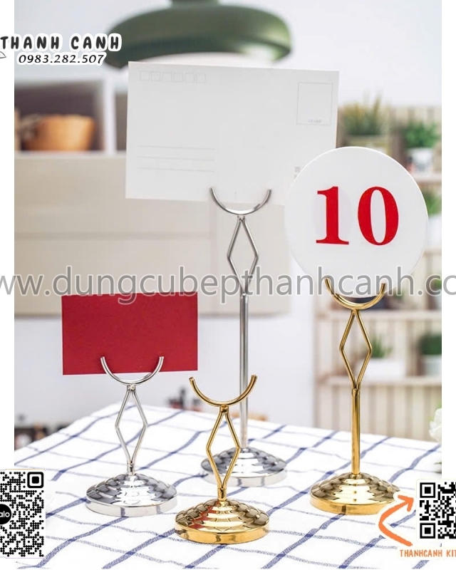 chân đế biển tên, kẹp biển tên món, kẹp inox màu vàng, chân đế name tag