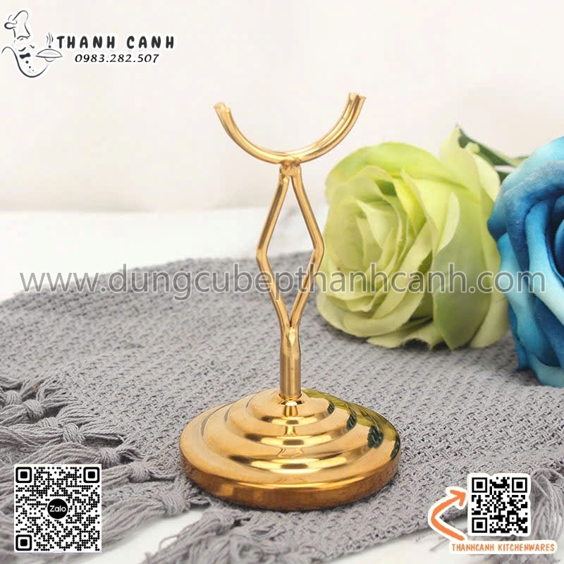 chân đế biển tên, kẹp biển tên món, kẹp inox màu vàng, chân đế name tag