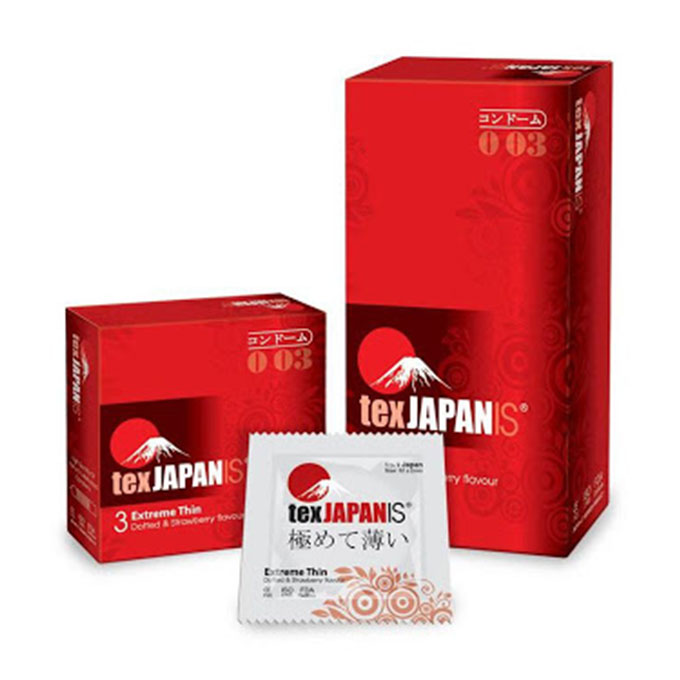 Bao cao su Texjapanis Dotted & Strawberry Flavour, Hộp 3 cái