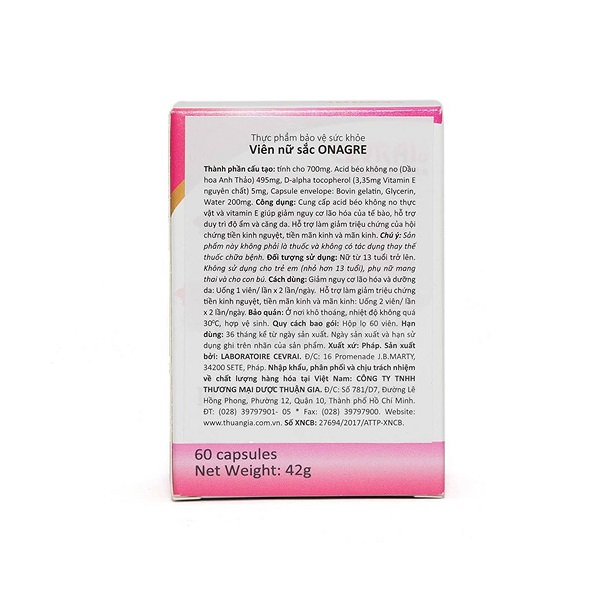 Cevrai Onagre tăng cường sinh lý nữ, Hộp 60 viên