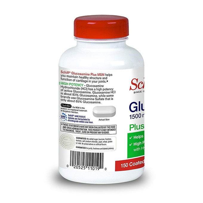 Viên uống Schiff Glucosamine Plus MSM 1500mg hỗ trợ giảm đau nhức khớp, Chai 150 viên